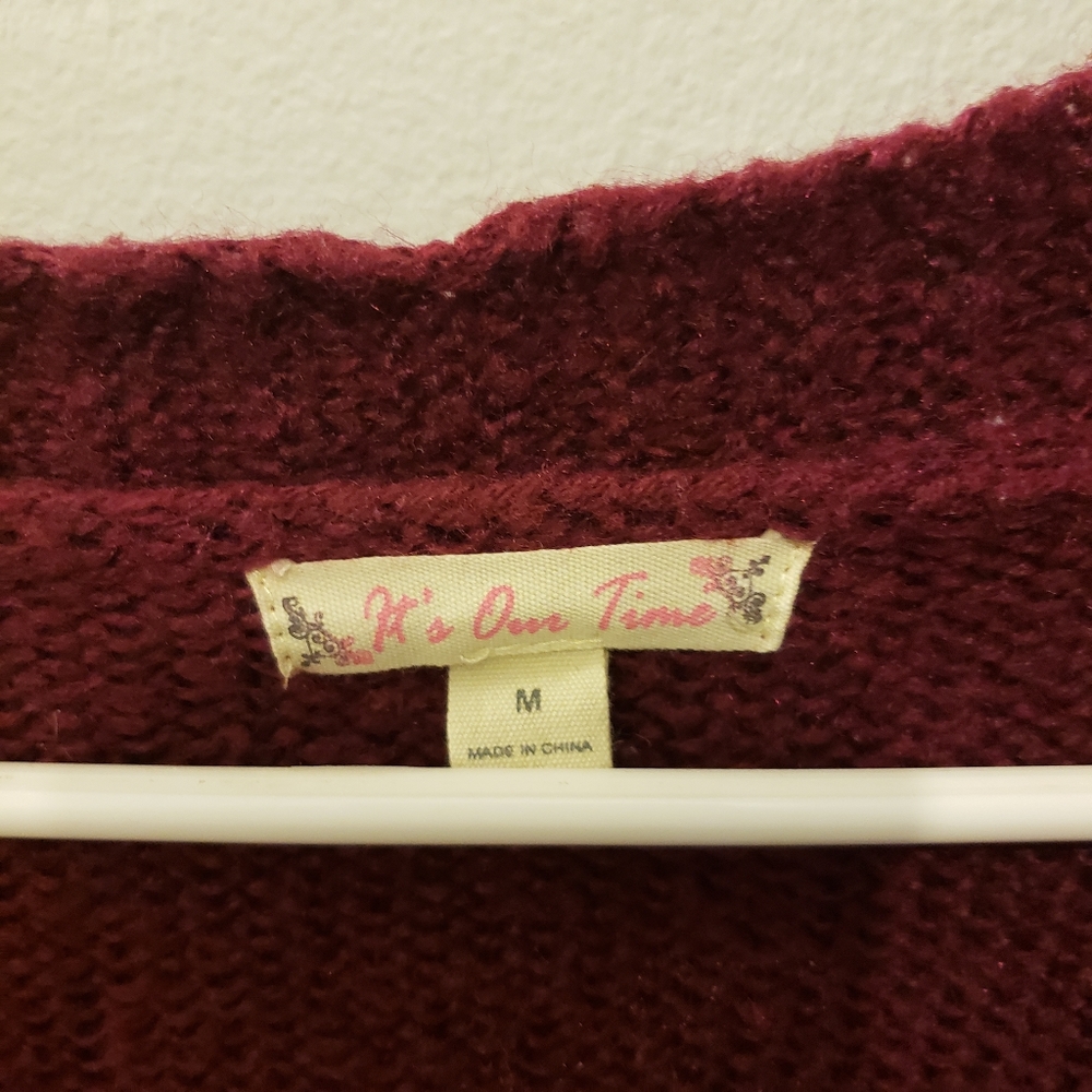 It's Our Time Cranberry Cardigan Sweater size medium - Picture 3 of 3